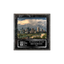 An image of a Black Marble finish square photo plaque with a traditionally engraved plate on the bottom-half and a photo holder on the top-half.