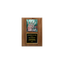A photo of a solid wood traditional Walnut plaque with a traditionally engraved plate on the bottom and full-colored plate on top.
