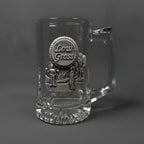 Cups - Pewter Crest, Low Gross, Glass Stein