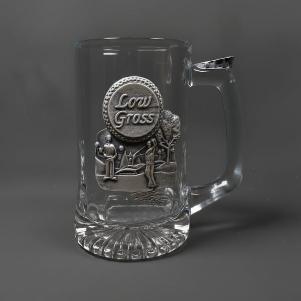 Cups - Pewter Crest, Low Gross, Glass Stein