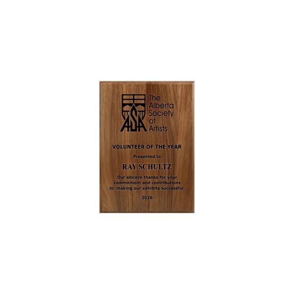A photo of a solid wood traditional Walnut plaque with a full laser engraving. 