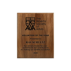 A photo of a solid wood traditional Walnut plaque with a full laser engraving. 