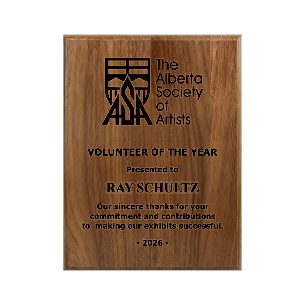 A photo of a solid wood traditional Walnut plaque with a full laser engraving. 