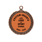 A product photo of a 2.75" antique finish full wreath Bronze specialty medallion with a debossed centre for dtf printing