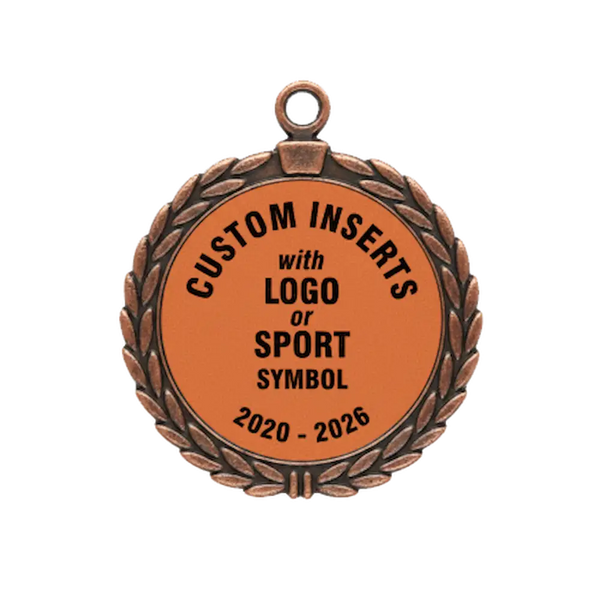A product photo of a 2.75" antique finish full wreath Bronze specialty medallion with a debossed centre for dtf printing