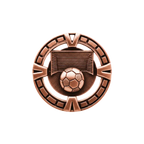 A product photo of Bronze Varsity Soccer medallion.