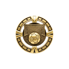 A product photo of Gold Varsity Soccer medallion.