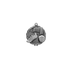 A product photo of small sculptured Silver Soccer medallion.
