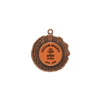 A product photo of a 1.75" half wreath and half rays style Bronze specialty medallion with a debossed centre for dtf printing