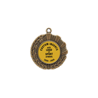 A product photo of a 1.75" half wreath and half rays style Gold specialty medallion with a debossed centre for dtf printing