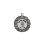 A product photo of a 1.75" half wreath and half rays style Silver specialty medallion with a debossed centre for dtf printing