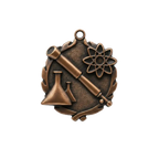 A product photo of big sculptured Bronze Science medallion.