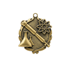 A product photo of big sculptured Gold Science medallion.