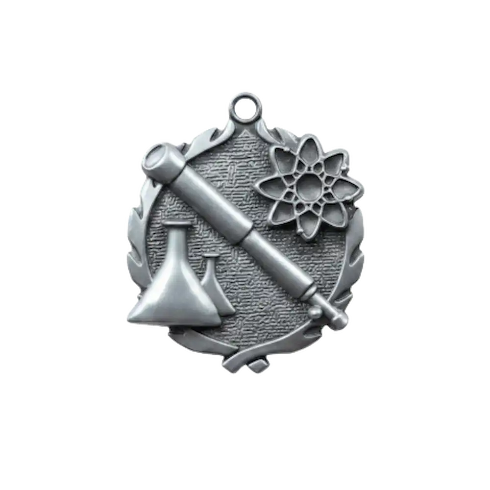 A product photo of big sculptured Gold Science medallion.