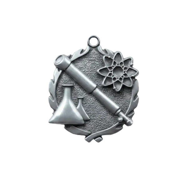 A product photo of big sculptured Gold Science medallion.