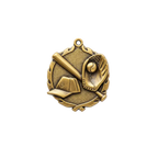 A product photo of small sculptured Gold Baseball medallion.