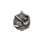 A product photo of small sculptured Silver Baseball medallion.