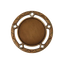 A product photo of a 3" antique finish, 5 diamond-shaped holes, patterned outer circle, Bronze specialty medallion with a debossed centre for dtf printing