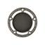A product photo of a 3" antique finish, 5 diamond-shaped holes, patterned outer circle, Silver specialty medallion with a debossed centre for dtf printing