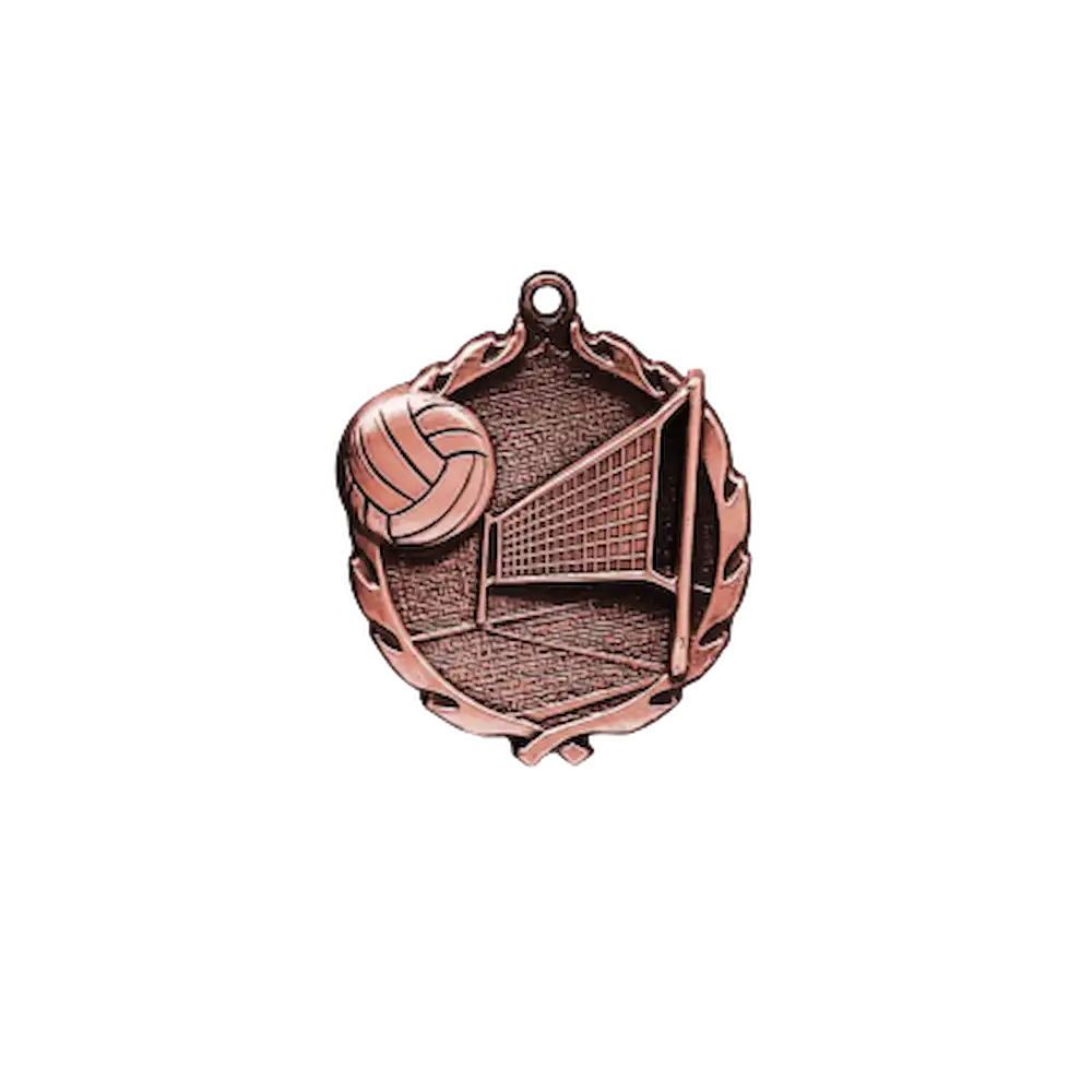 A product photo of small sculptured Bronze Volleyball medallion.