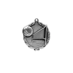 A product photo of small sculptured Silver Volleyball medallion.