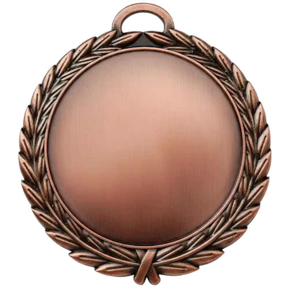 A product photo of a 4" antique finish full wreath Bronze specialty medallion with a debossed centre for dtf printing