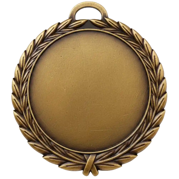 A product photo of a 4" antique finish full wreath Gold specialty medallion with a debossed centre for dtf printing