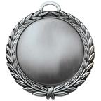 A product photo of a 4" antique finish full wreath Silver specialty medallion with a debossed centre for dtf printing
