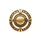 A product photo of Gold Varsity Volleyball medallion.