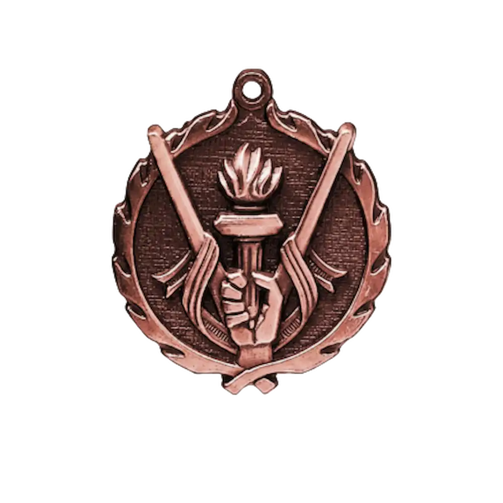 A product photo of big sculptured Bronze Hockey medallion.
