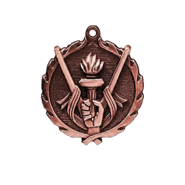 A product photo of big sculptured Bronze Hockey medallion.