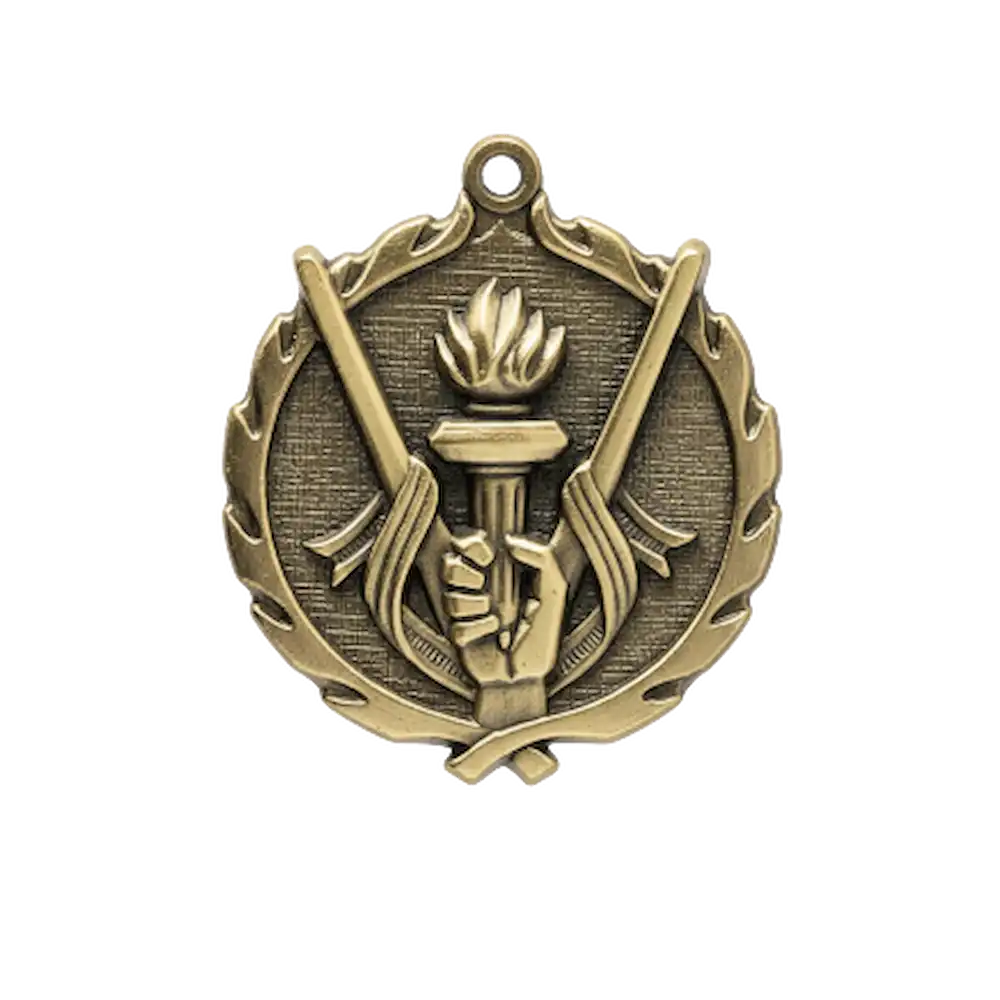 A product photo of big sculptured Gold Victory medallion.