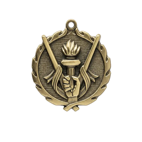 A product photo of big sculptured Gold Victory medallion.