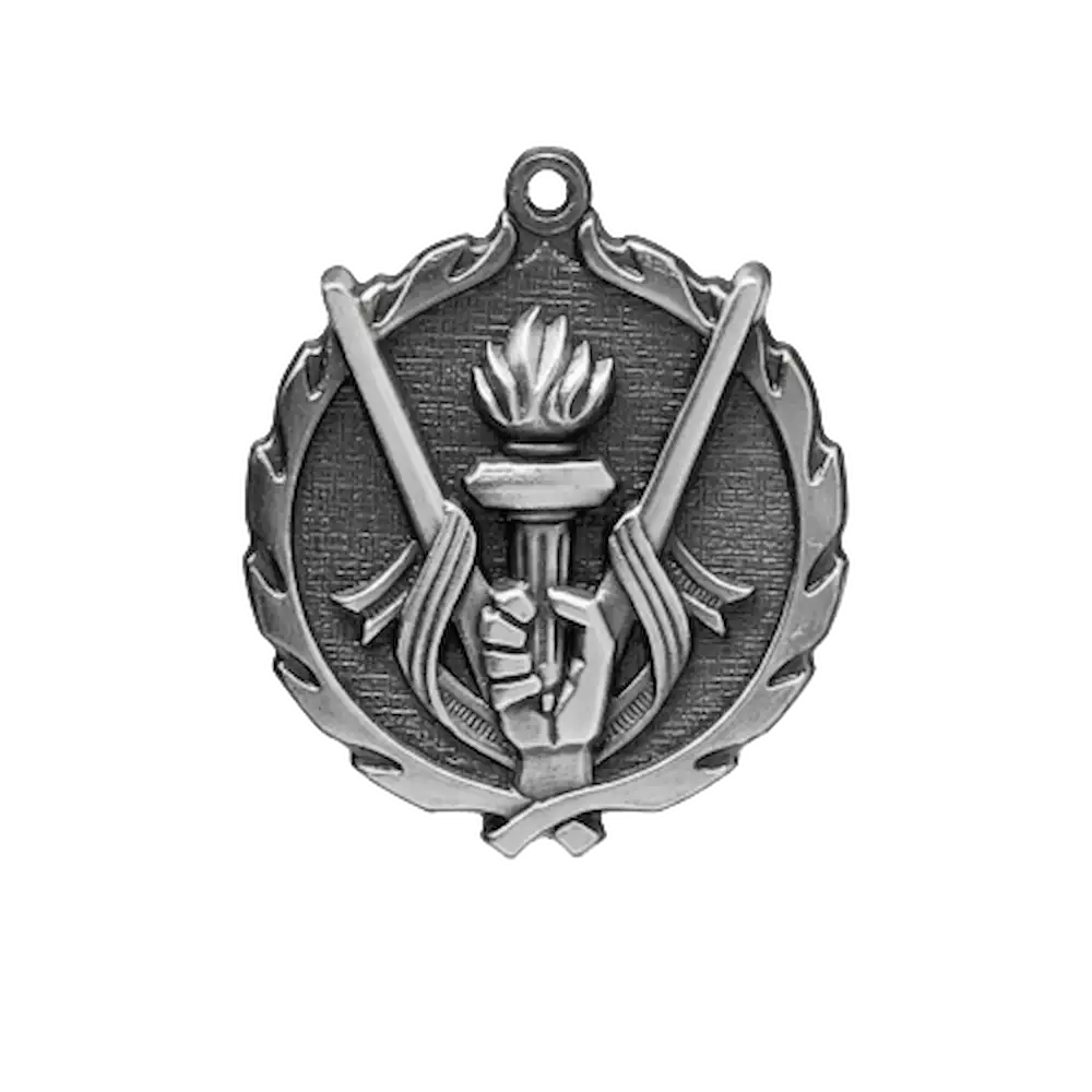 A product photo of big sculptured Silver Victory medallion.