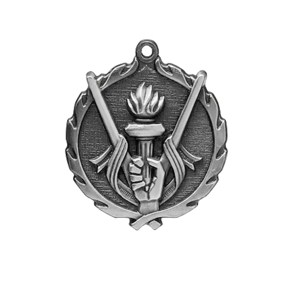 A product photo of big sculptured Silver Victory medallion.