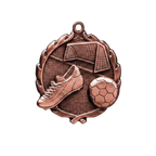 A product photo of big sculptured Bronze Soccer medallion.
