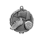 A product photo of big sculptured Silver Soccer medallion.