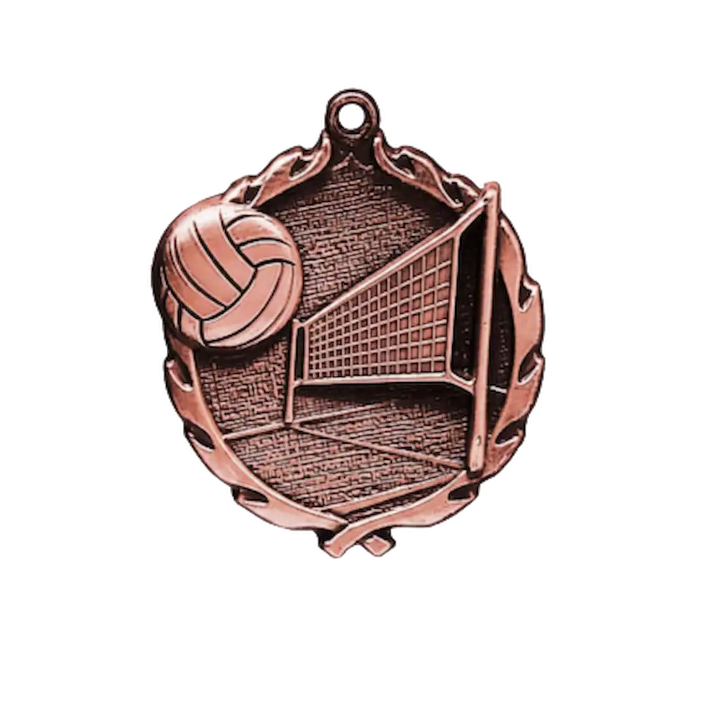 A product photo of big sculptured Bronze Volleyball medallion.