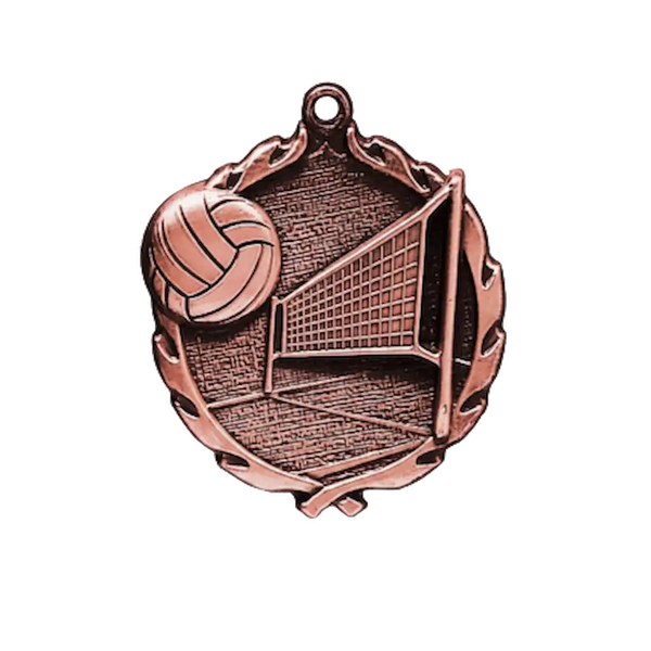 A product photo of big sculptured Bronze Volleyball medallion.
