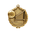 A product photo of big sculptured Gold Volleyball medallion.