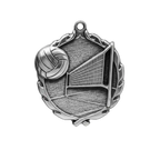 A product photo of big sculptured Silver Volleyball medallion.