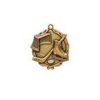 A product photo of small sculptured Gold Hockey medallion.