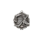 A product photo of small sculptured Silver Hockey medallion.