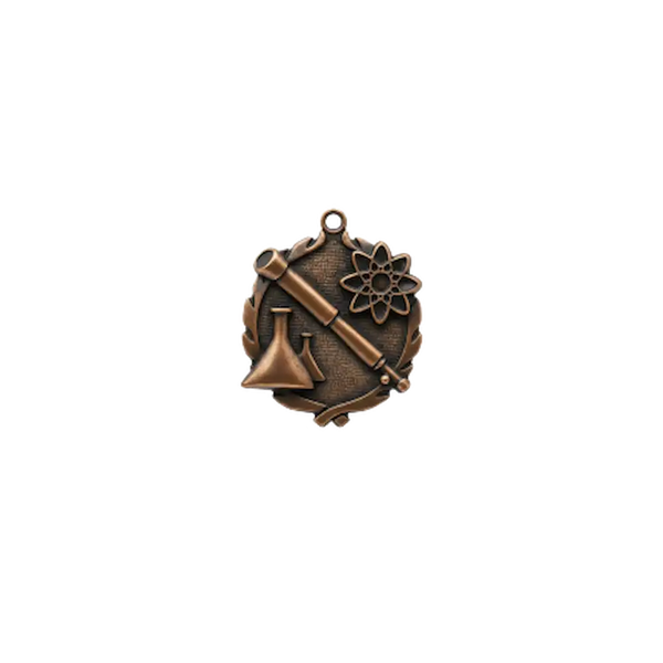A product photo of small sculptured Bronze Science medallion.