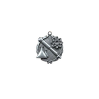 A product photo of small sculptured Silver Science medallion.