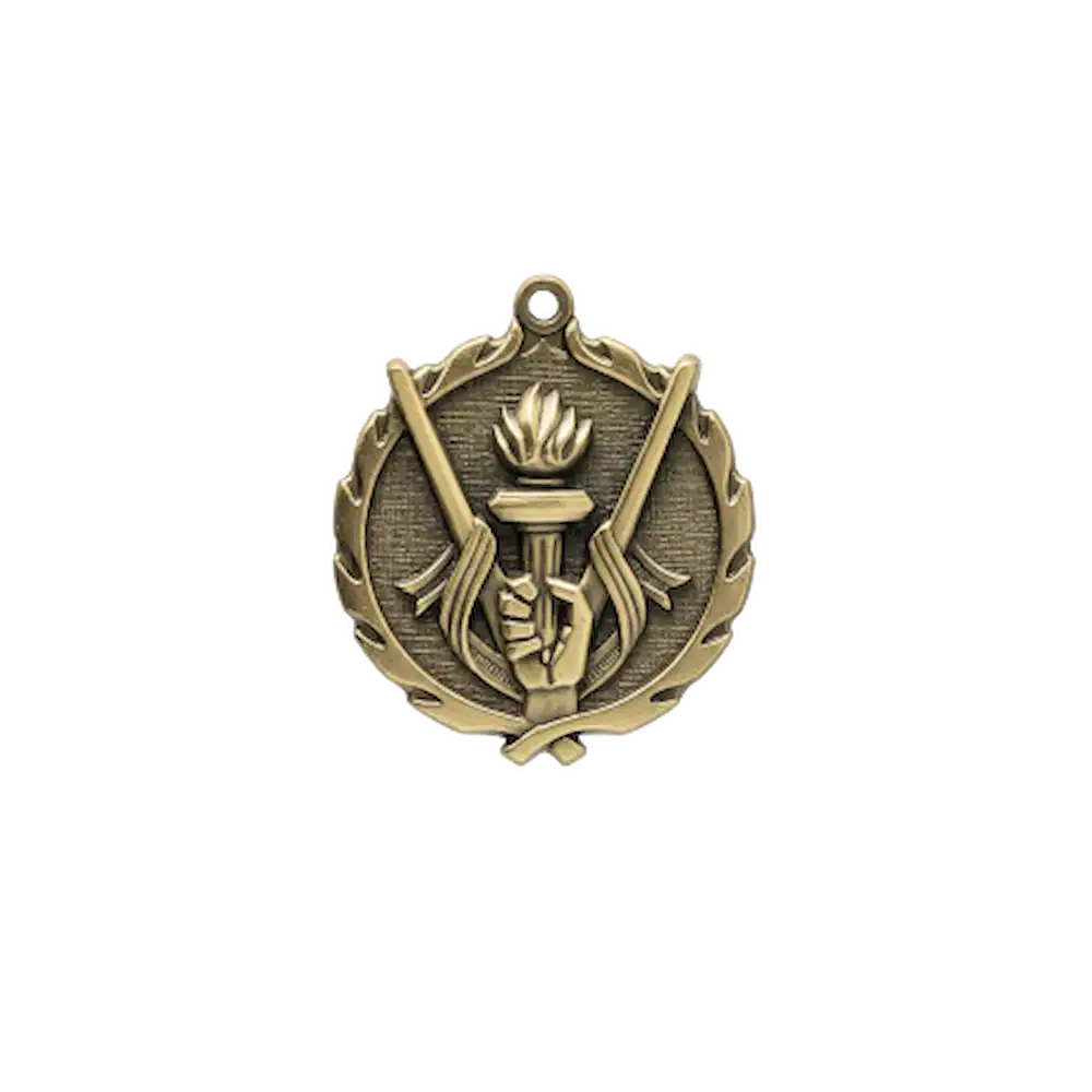 A product photo of small sculptured Gold Victory medallion. Main image