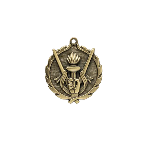 A product photo of small sculptured Gold Victory medallion.