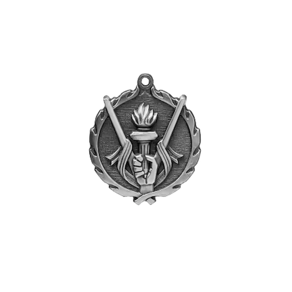 A product photo of small sculptured Silver Victory medallion.