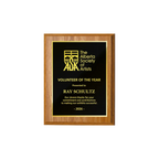A photo of a Light Oak Laminate plaque with full traditional engraved plate.