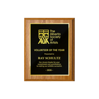 A photo of a Light Oak Laminate plaque with full traditional engraved plate.